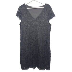 Daisy Fuentes Women’s Large Black Lace Sheath Dress Short Sleeve V Neck